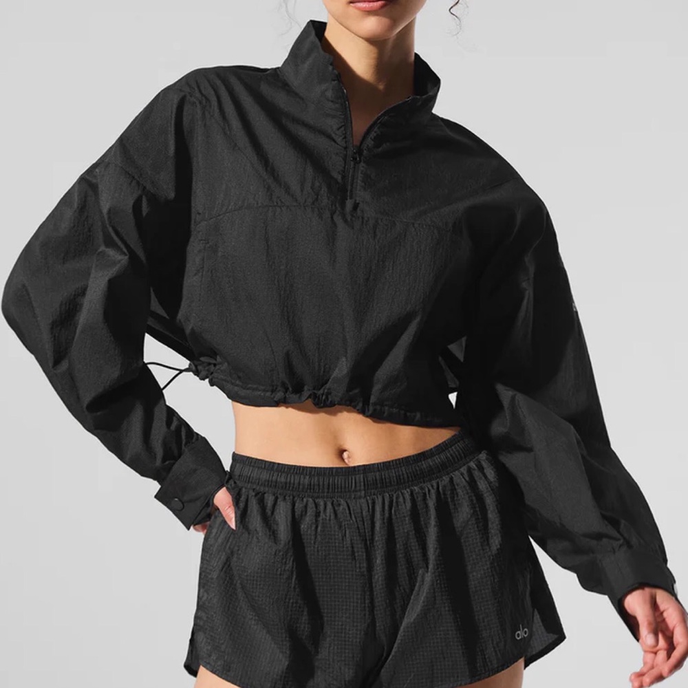 Alo Yoga Cropped 1/4 Zip Aerial Pullover Black S
